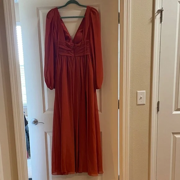 Azazie Long Sleeve Dress in Rust - Picture 4 of 6